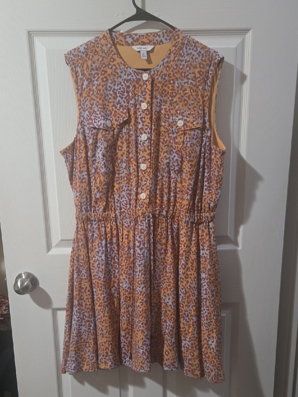 Nine West Yellow and Lavender Leopard Print Button Front Dress